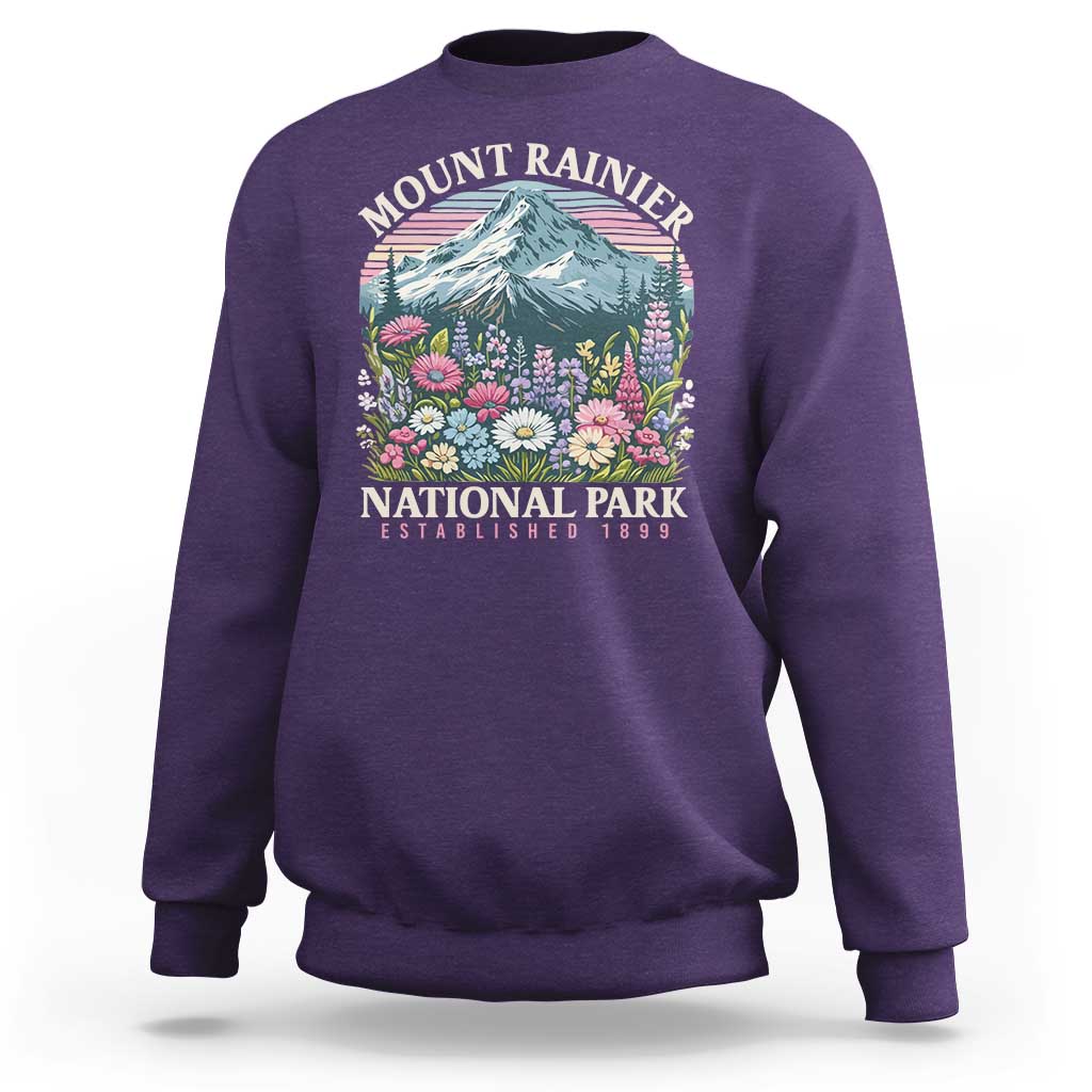 Mount Rainier National Park Sweatshirt Retro Vintage Wildflowers