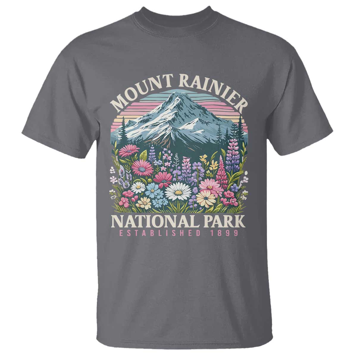 Mount Rainier National Park T Shirt Retro Vintage Wildflowers