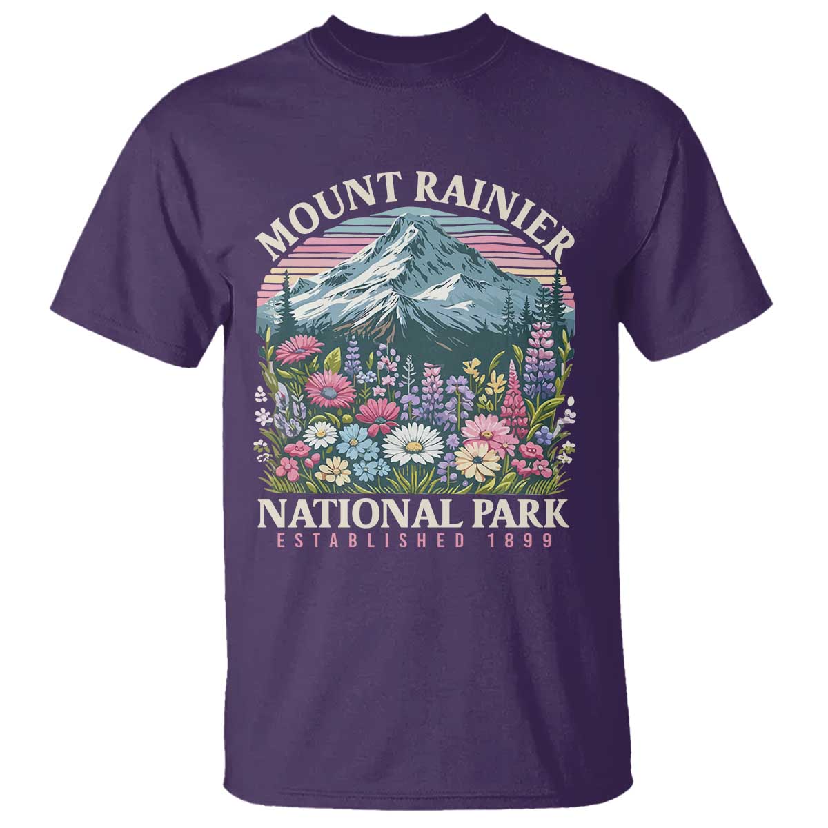 Mount Rainier National Park T Shirt Retro Vintage Wildflowers