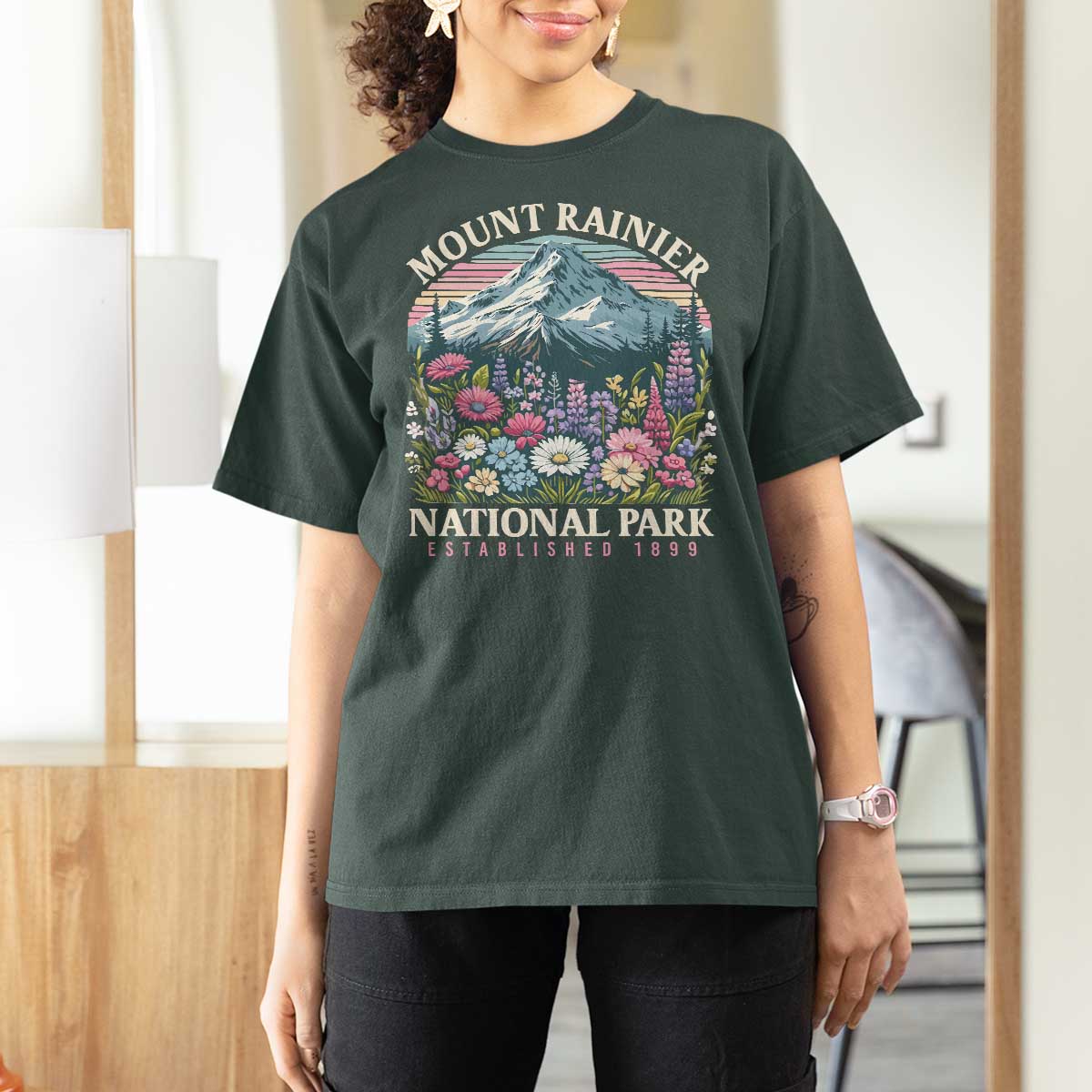 Mount Rainier National Park T Shirt For Women Retro Vintage Wildflowers