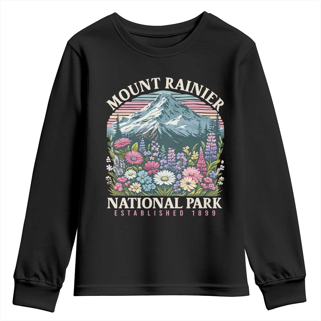 Mount Rainier National Park Youth Sweatshirt Retro Vintage Wildflowers