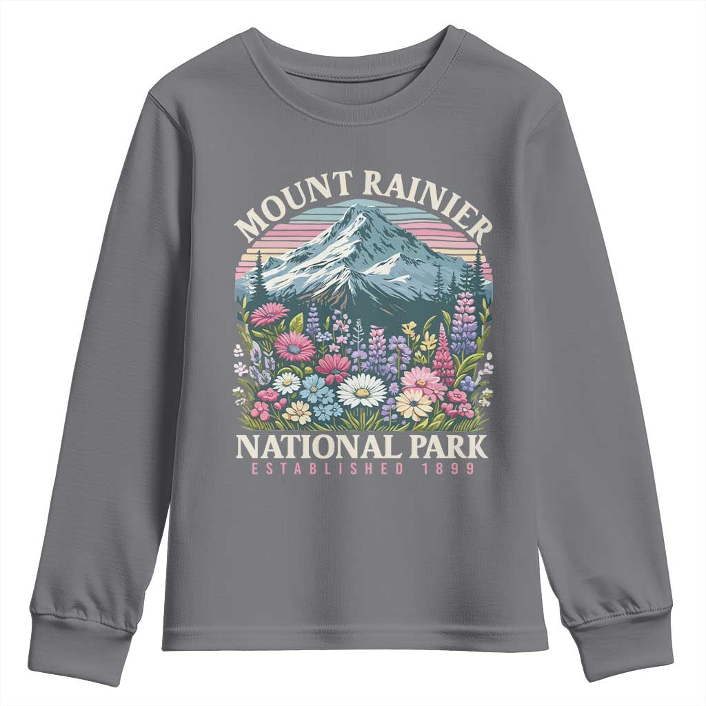 Mount Rainier National Park Youth Sweatshirt Retro Vintage Wildflowers