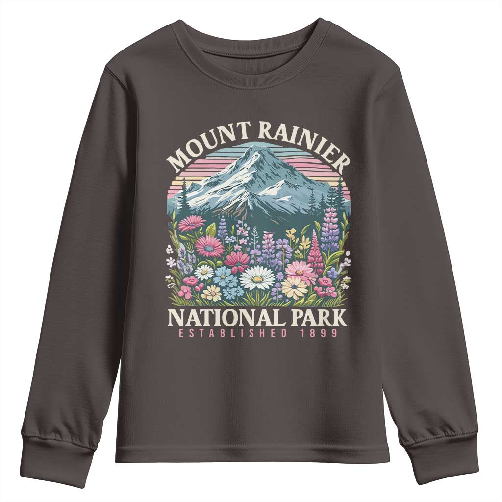 Mount Rainier National Park Youth Sweatshirt Retro Vintage Wildflowers