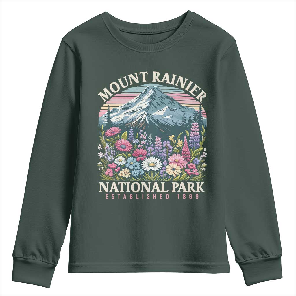 Mount Rainier National Park Youth Sweatshirt Retro Vintage Wildflowers