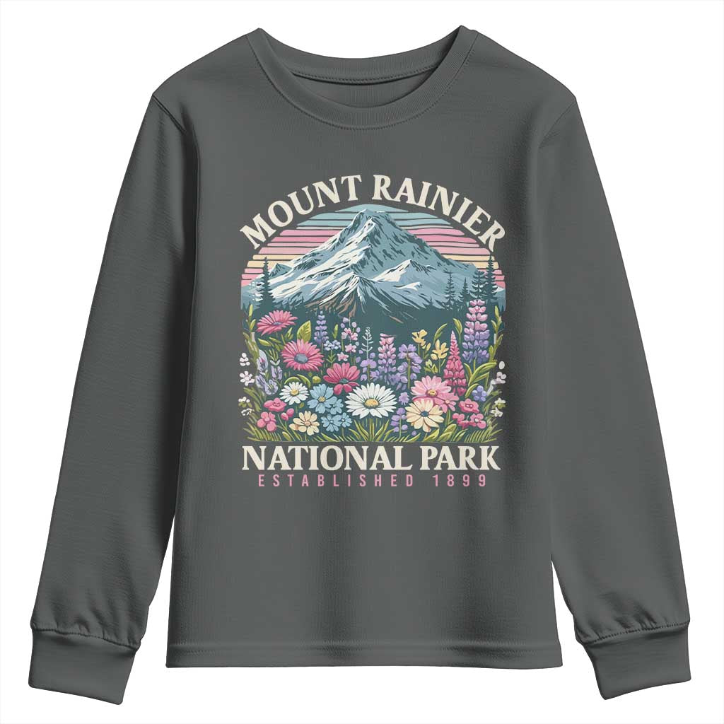 Mount Rainier National Park Youth Sweatshirt Retro Vintage Wildflowers