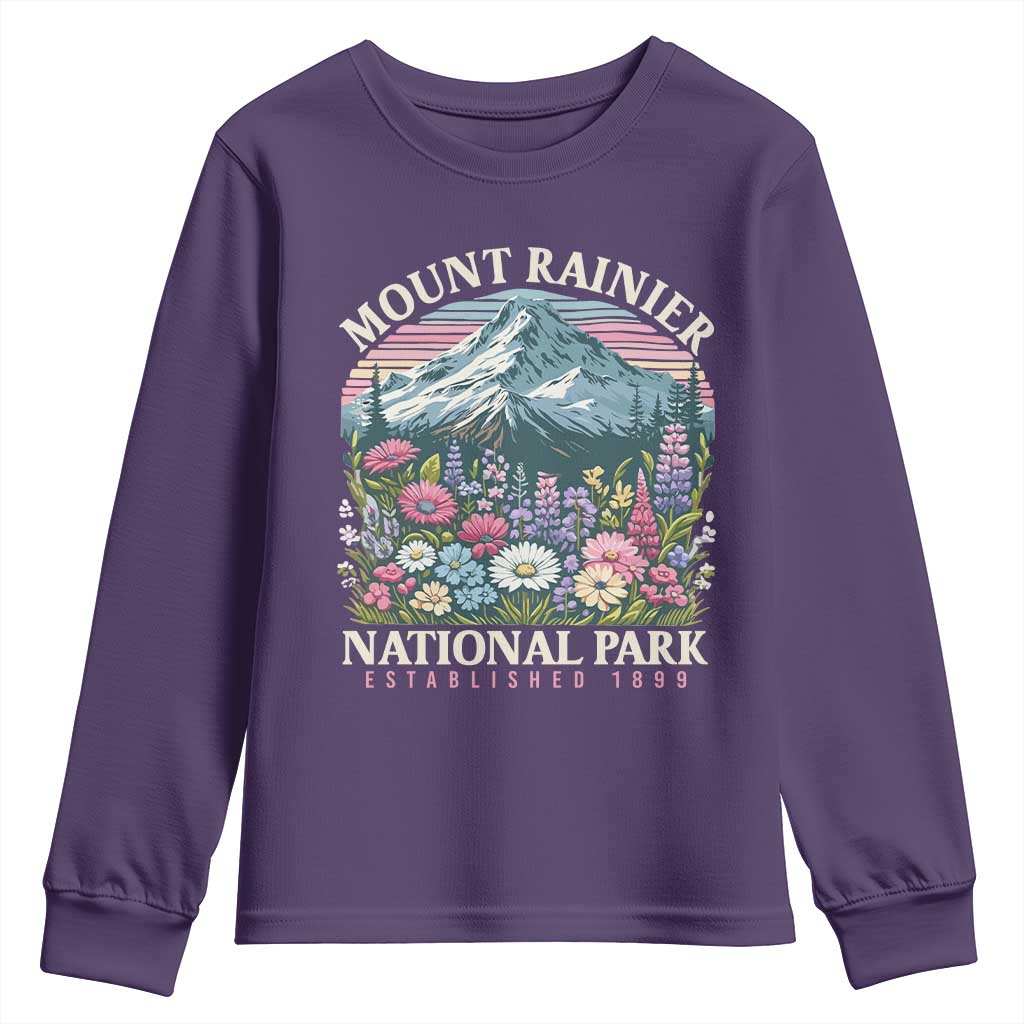 Mount Rainier National Park Youth Sweatshirt Retro Vintage Wildflowers