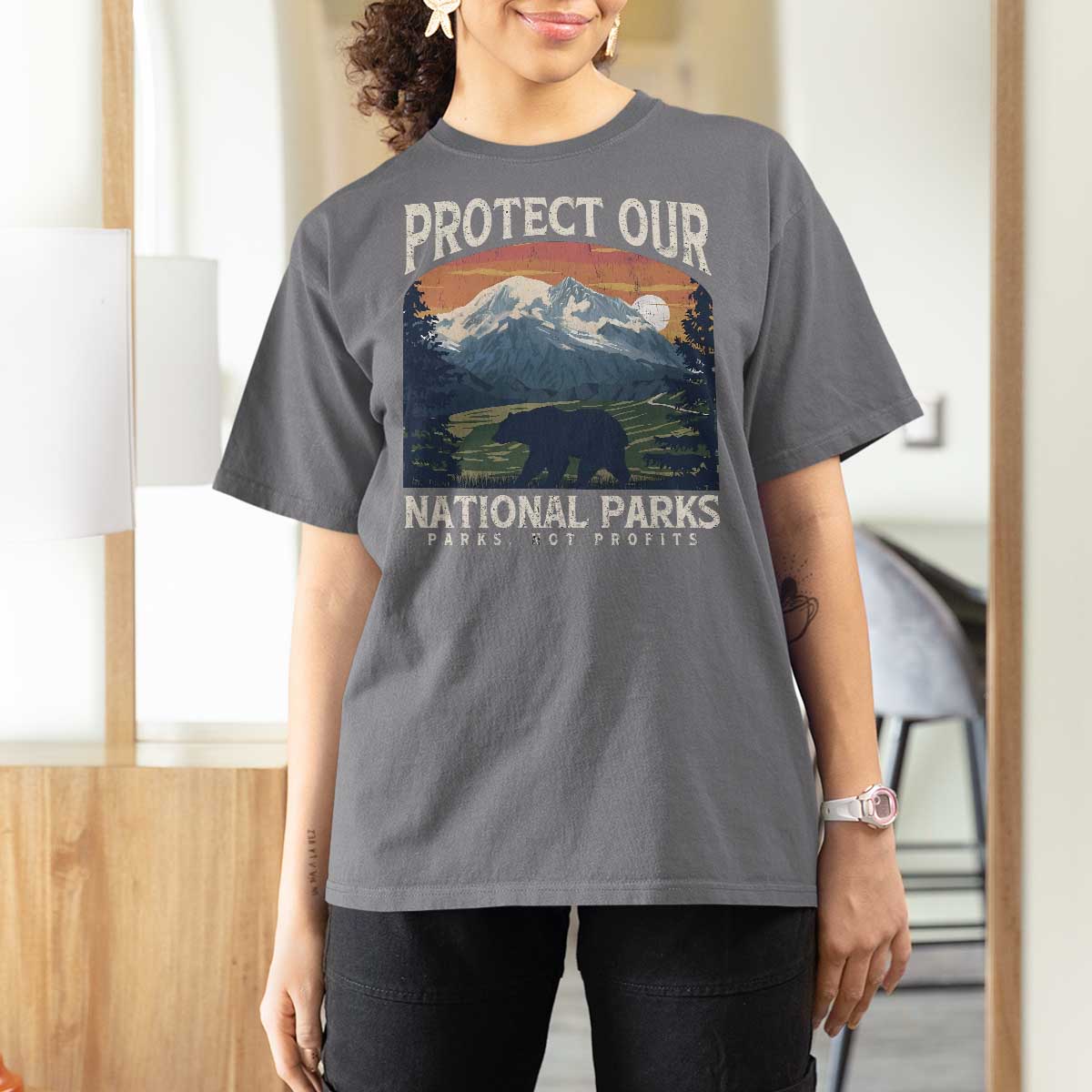 Protect Our National Parks T Shirt For Women Vintage NPS Bear Mountains