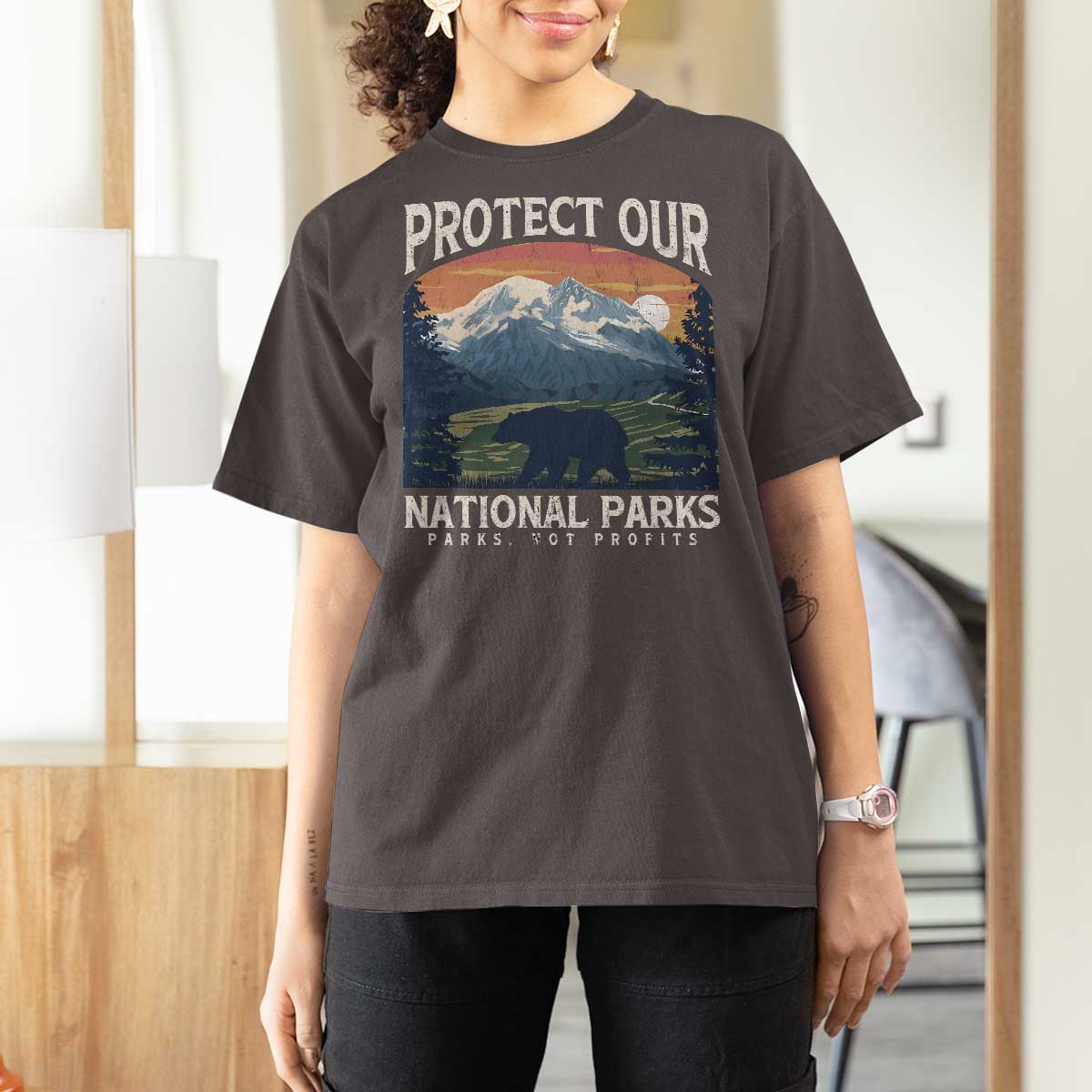 Protect Our National Parks T Shirt For Women Vintage NPS Bear Mountains