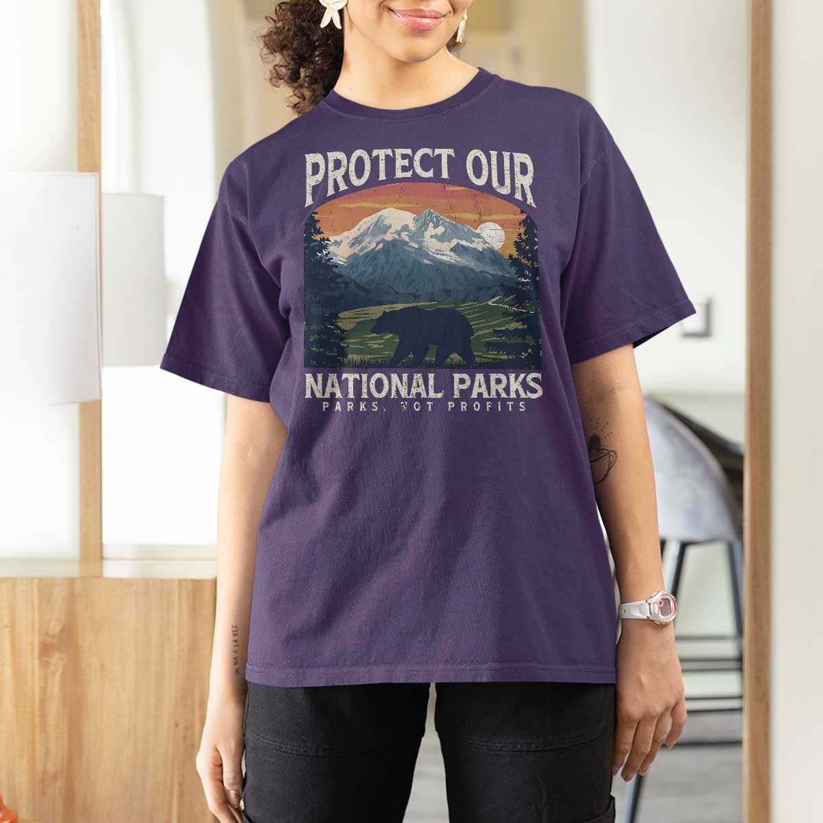 Protect Our National Parks T Shirt For Women Vintage NPS Bear Mountains