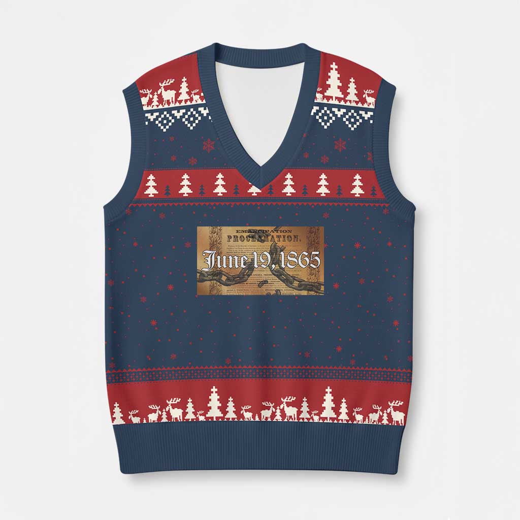 Juneteenth Emancipation Proclamation End of Slavery V-Neck Knit Sweater Vest Black Freedom History - Wonder Print Shop