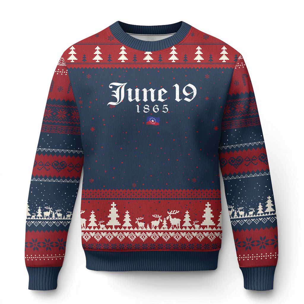 June 19 1865 Juneteenth Flag Ugly Christmas Sweater Celebrating Black Freedom History - Wonder Print Shop