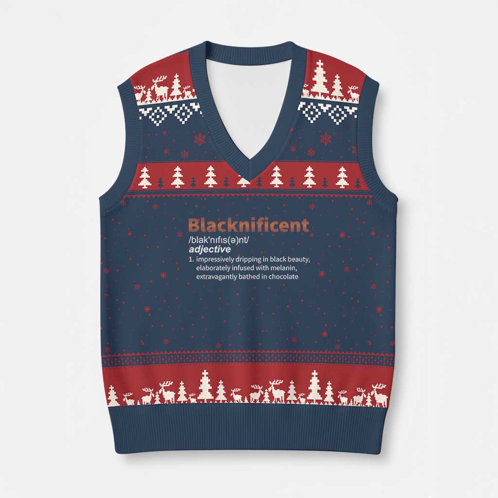 Blacknificient Definition V-Neck Knit Sweater Vest Black History African Roots African American - Wonder Print Shop
