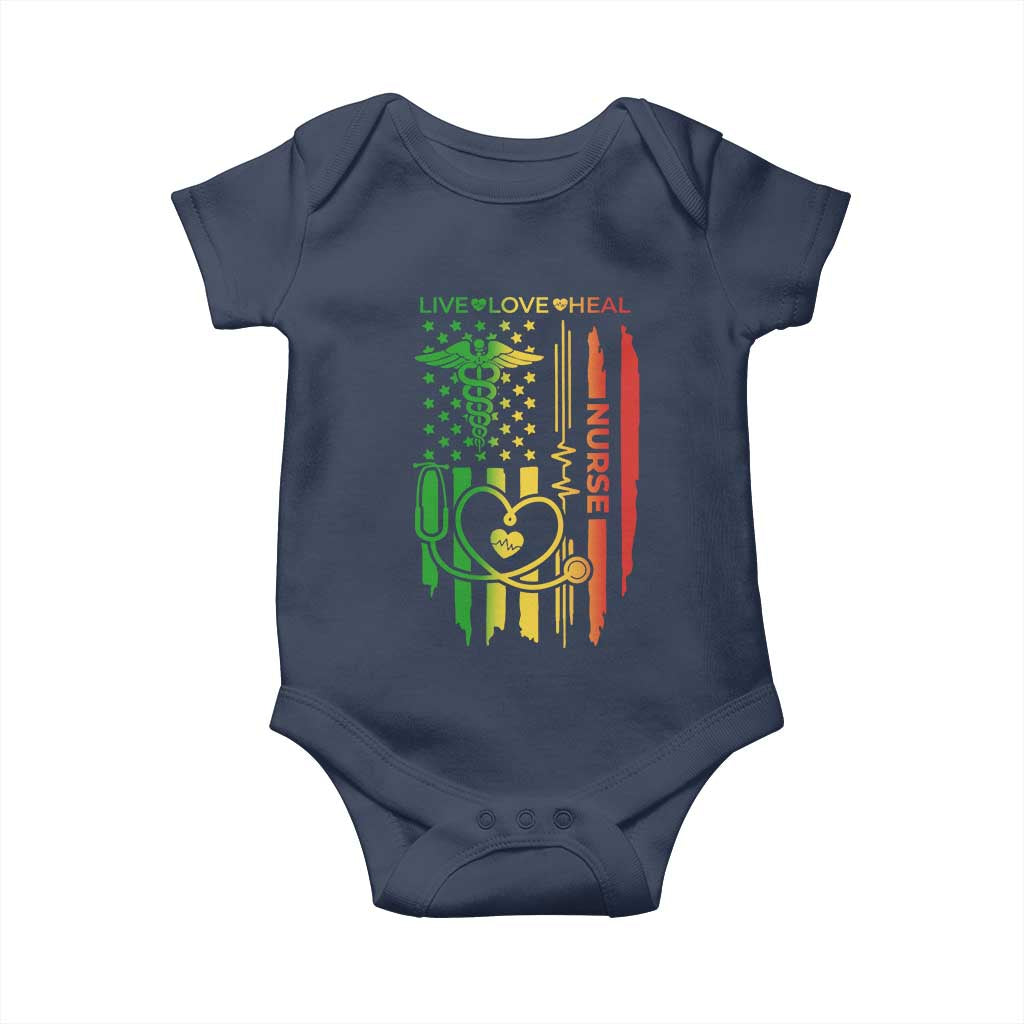 Black Nurse Baby Onesie American Flag Proud Afro African Women Melanin Pride