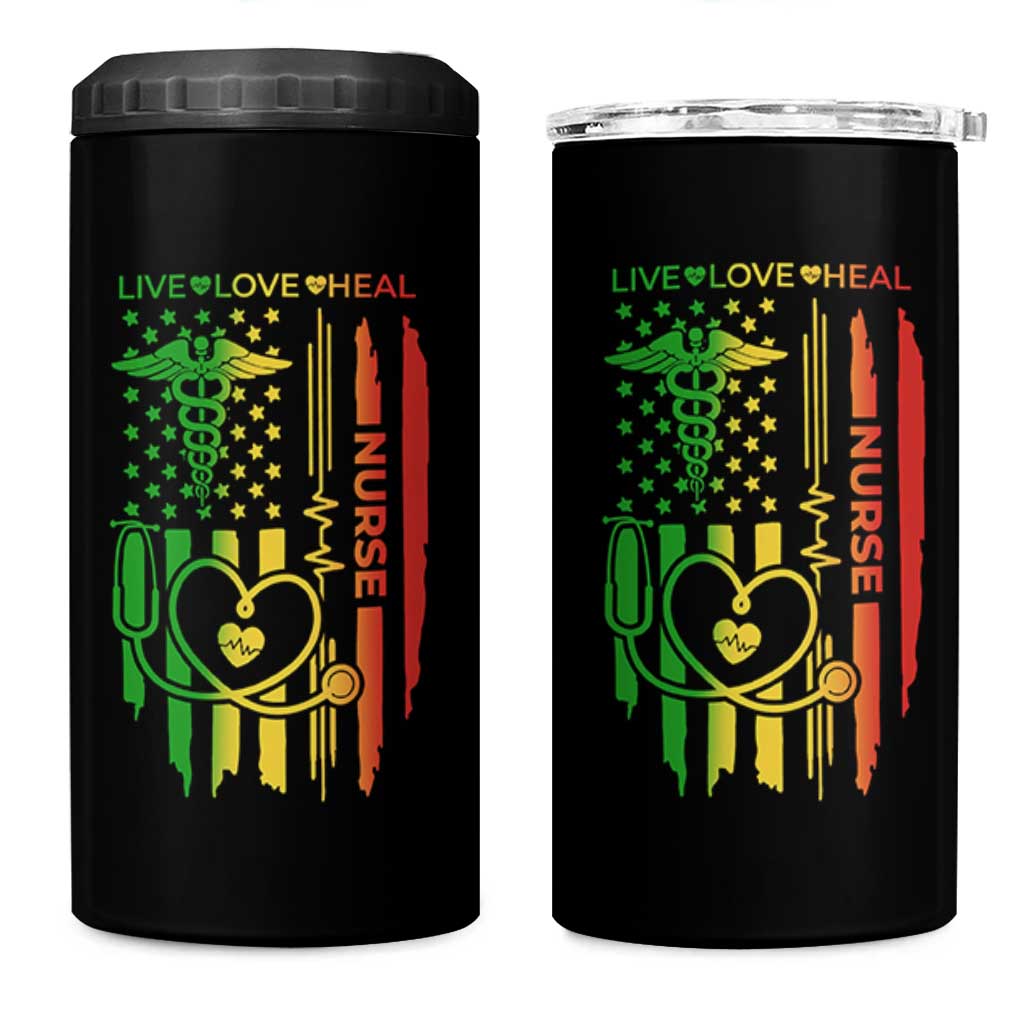 Black Nurse 4 in 1 Can Cooler Tumbler American Flag Proud Afro African Women Melanin Pride