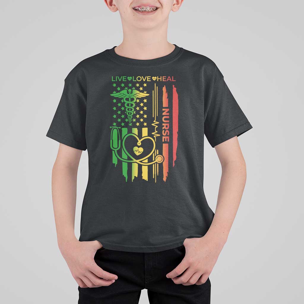 Black Nurse T Shirt For Kid American Flag Proud Afro African Women Melanin Pride