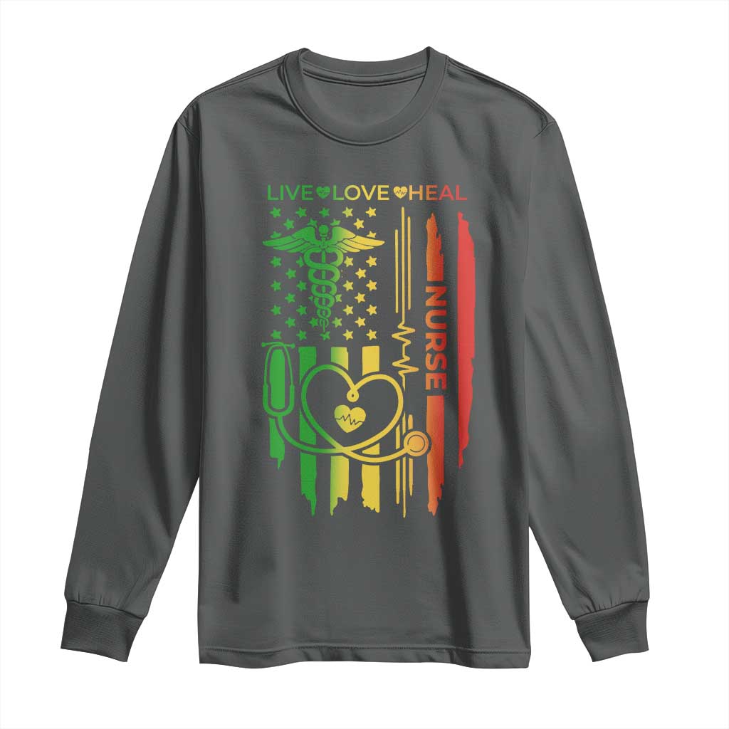 Black Nurse Long Sleeve Shirt American Flag Proud Afro African Women Melanin Pride