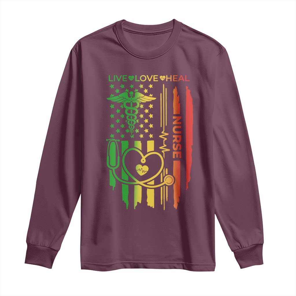 Black Nurse Long Sleeve Shirt American Flag Proud Afro African Women Melanin Pride