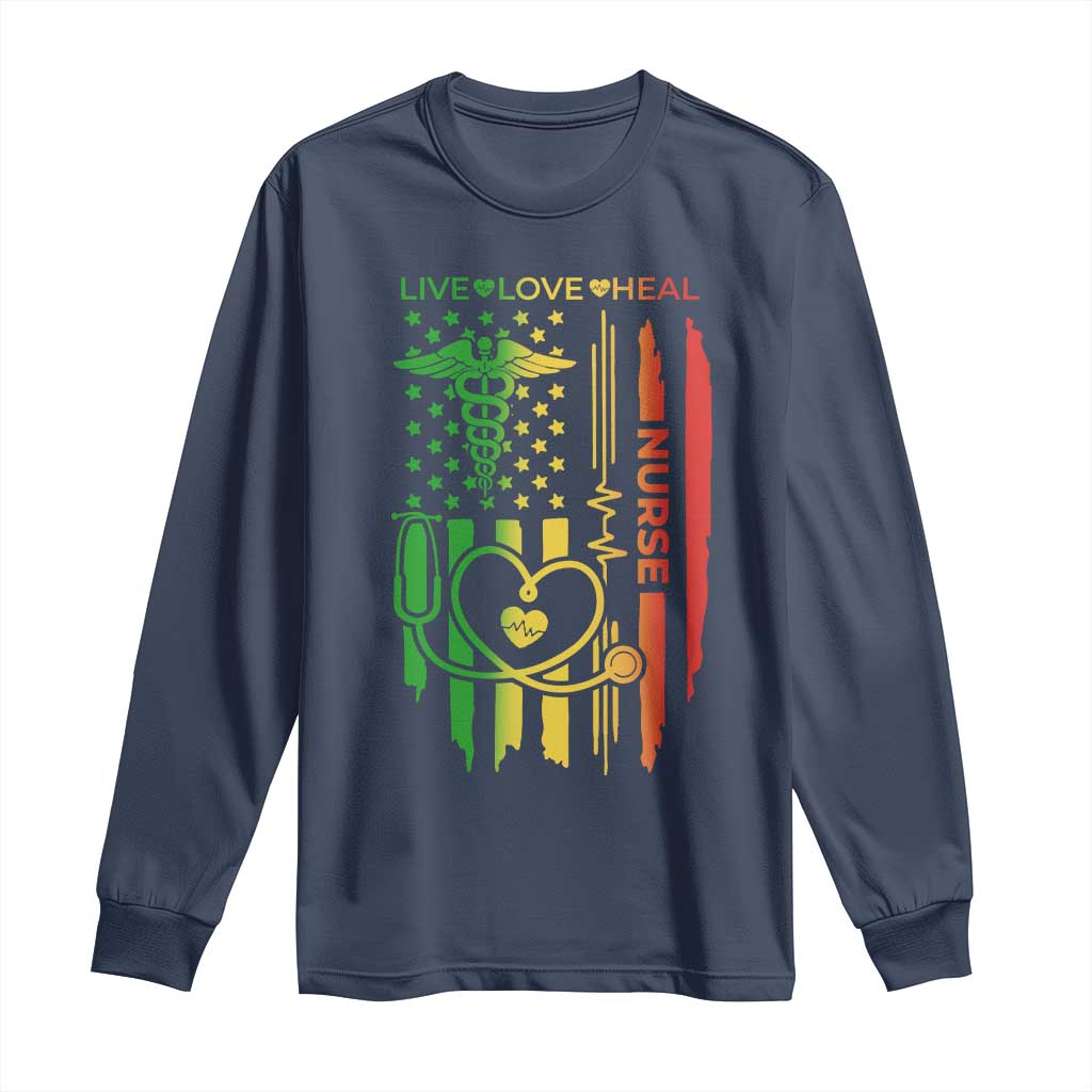 Black Nurse Long Sleeve Shirt American Flag Proud Afro African Women Melanin Pride