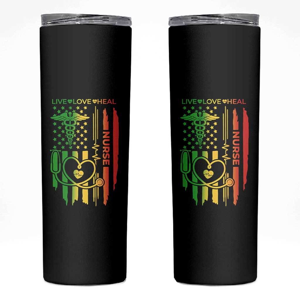 Black Nurse Skinny Tumbler American Flag Proud Afro African Women Melanin Pride