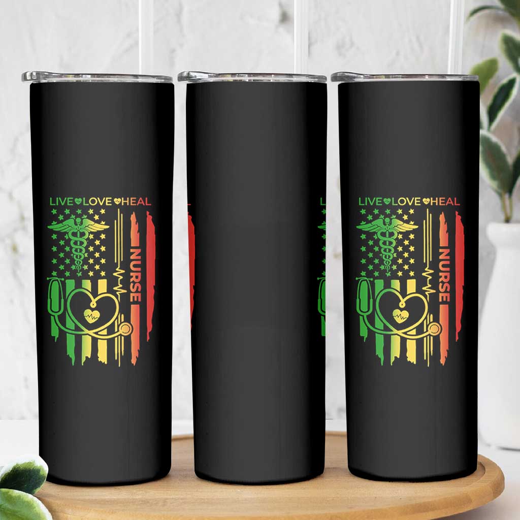 Black Nurse Skinny Tumbler American Flag Proud Afro African Women Melanin Pride