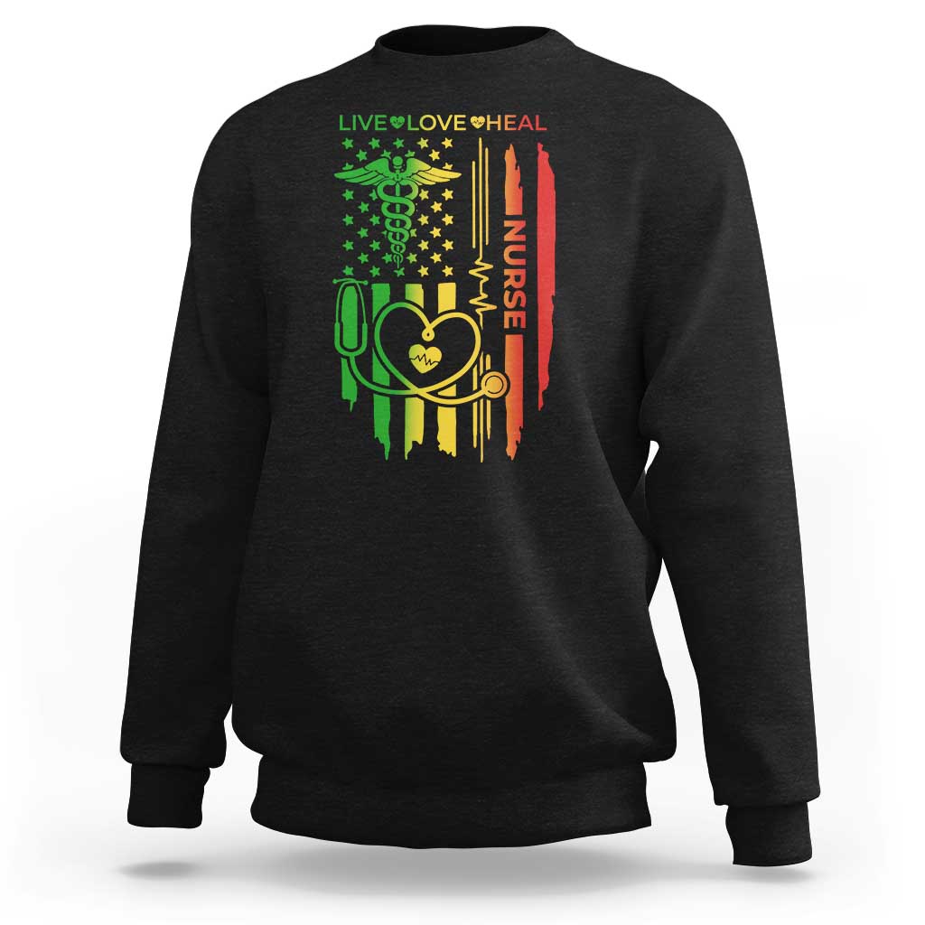 Black Nurse Sweatshirt American Flag Proud Afro African Women Melanin Pride