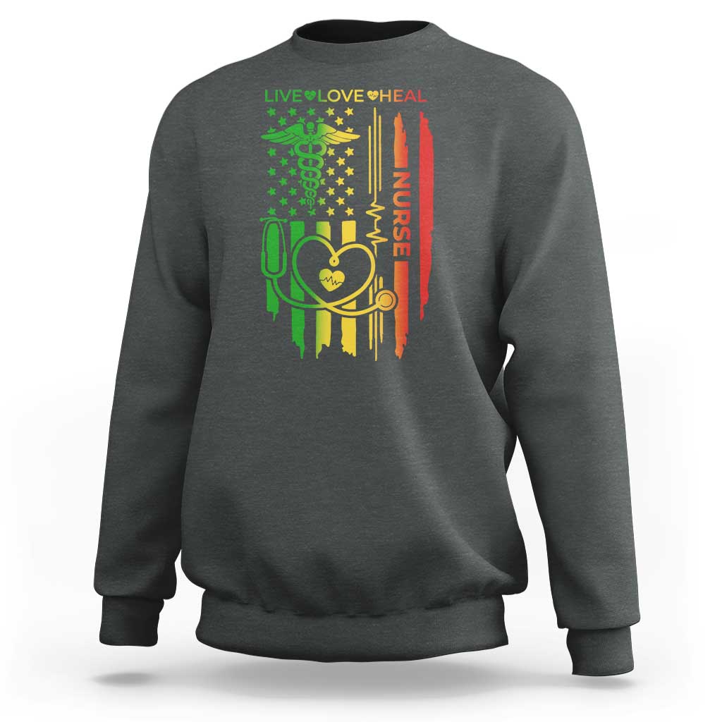 Black Nurse Sweatshirt American Flag Proud Afro African Women Melanin Pride