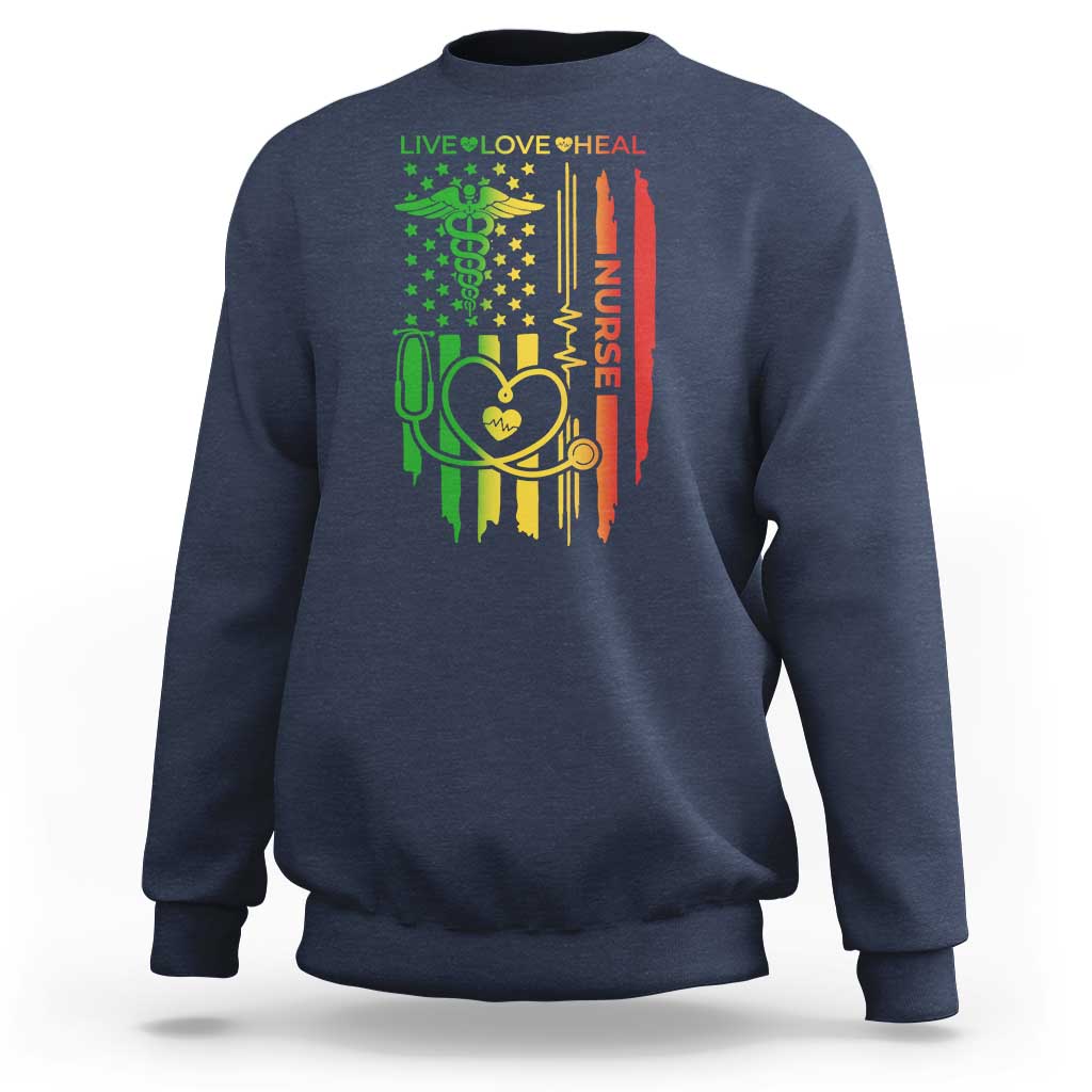 Black Nurse Sweatshirt American Flag Proud Afro African Women Melanin Pride