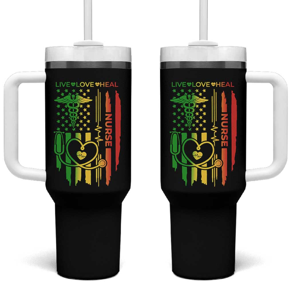Black Nurse Tumbler With Handle American Flag Proud Afro African Women Melanin Pride