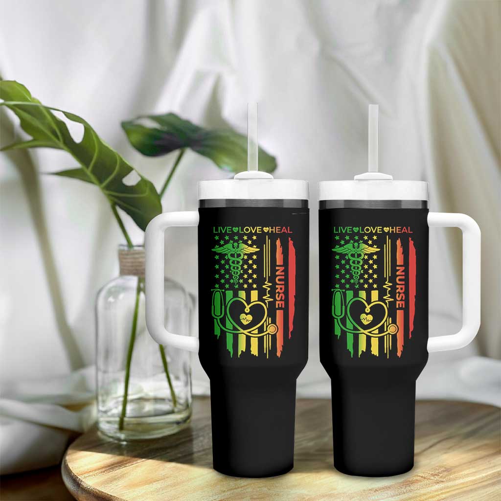 Black Nurse Tumbler With Handle American Flag Proud Afro African Women Melanin Pride