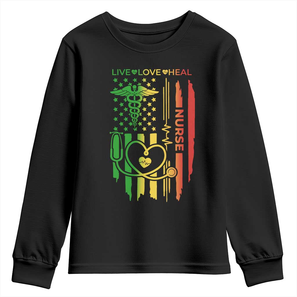 Black Nurse Youth Sweatshirt American Flag Proud Afro African Women Melanin Pride
