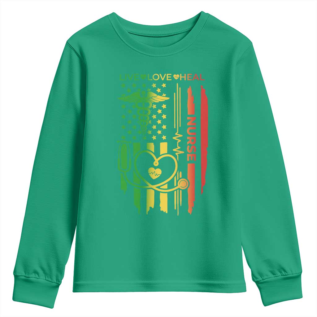 Black Nurse Youth Sweatshirt American Flag Proud Afro African Women Melanin Pride