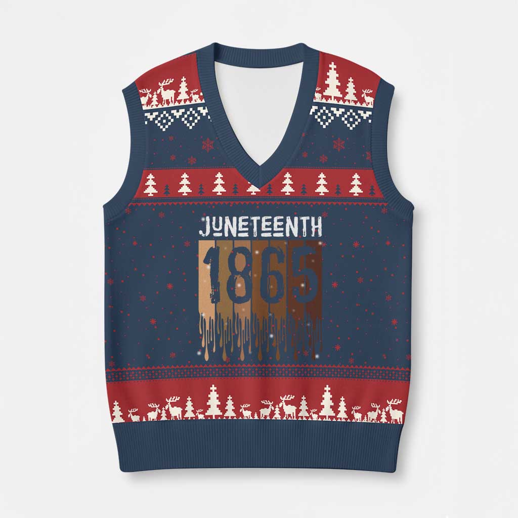 Juneteenth 1865 V-Neck Knit Sweater Vest June 19th Celebrating Black Freedom Melanin - Wonder Print Shop
