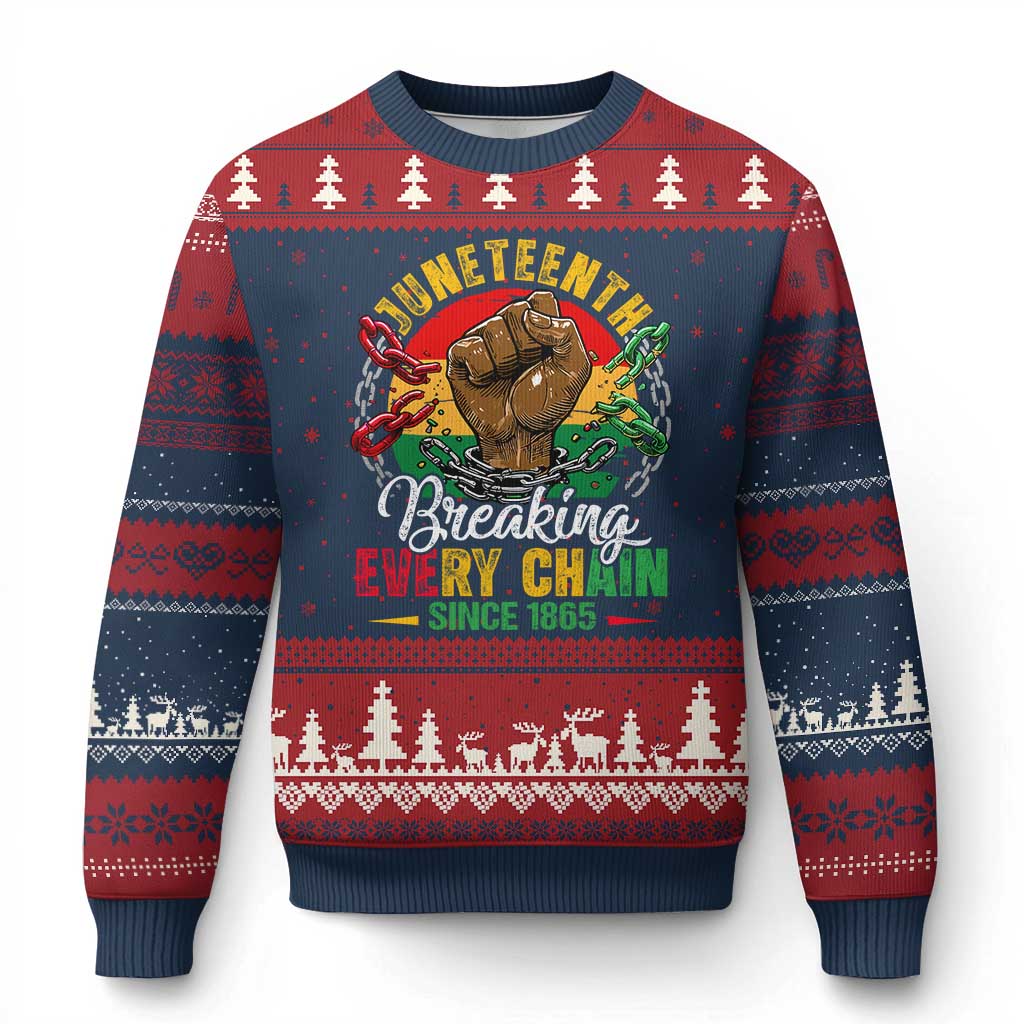 Juneteenth Breaking Every Chain Since 1865 Ugly Christmas Sweater Retro Vintage - Wonder Print Shop