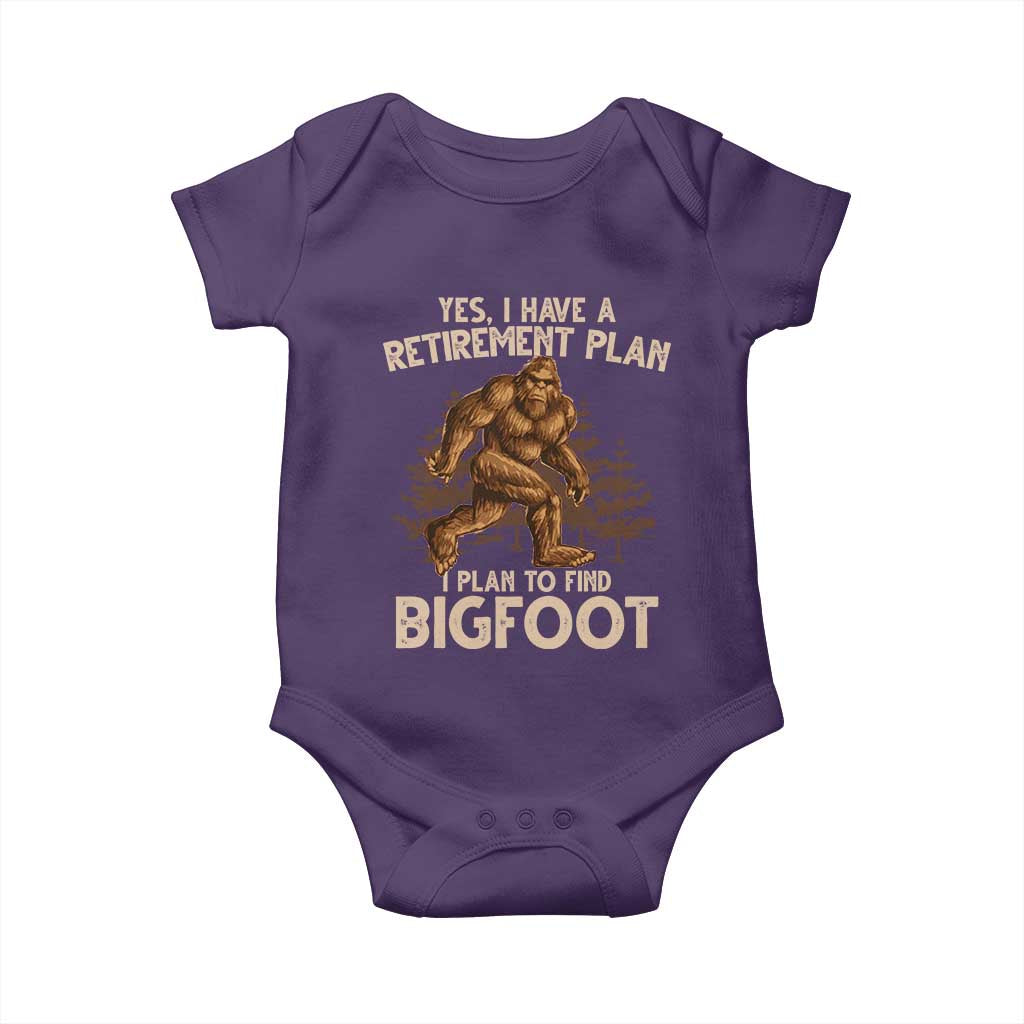 Bigfoot Retirement Plan Baby Onesie Funny Saying Sasquatch Research - Wonder Print Shop