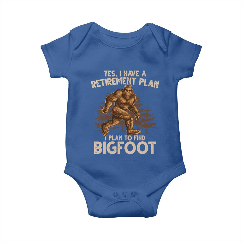 Bigfoot Retirement Plan Baby Onesie Funny Saying Sasquatch Research - Wonder Print Shop