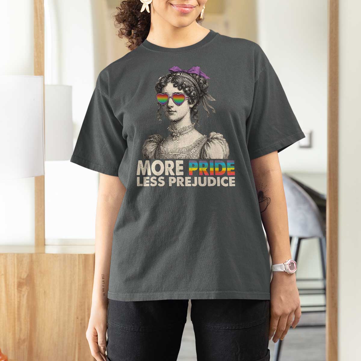 More Pride Less Prejudice T Shirt For Women LGBTQ Proud Ally Pride Month - Wonder Print Shop