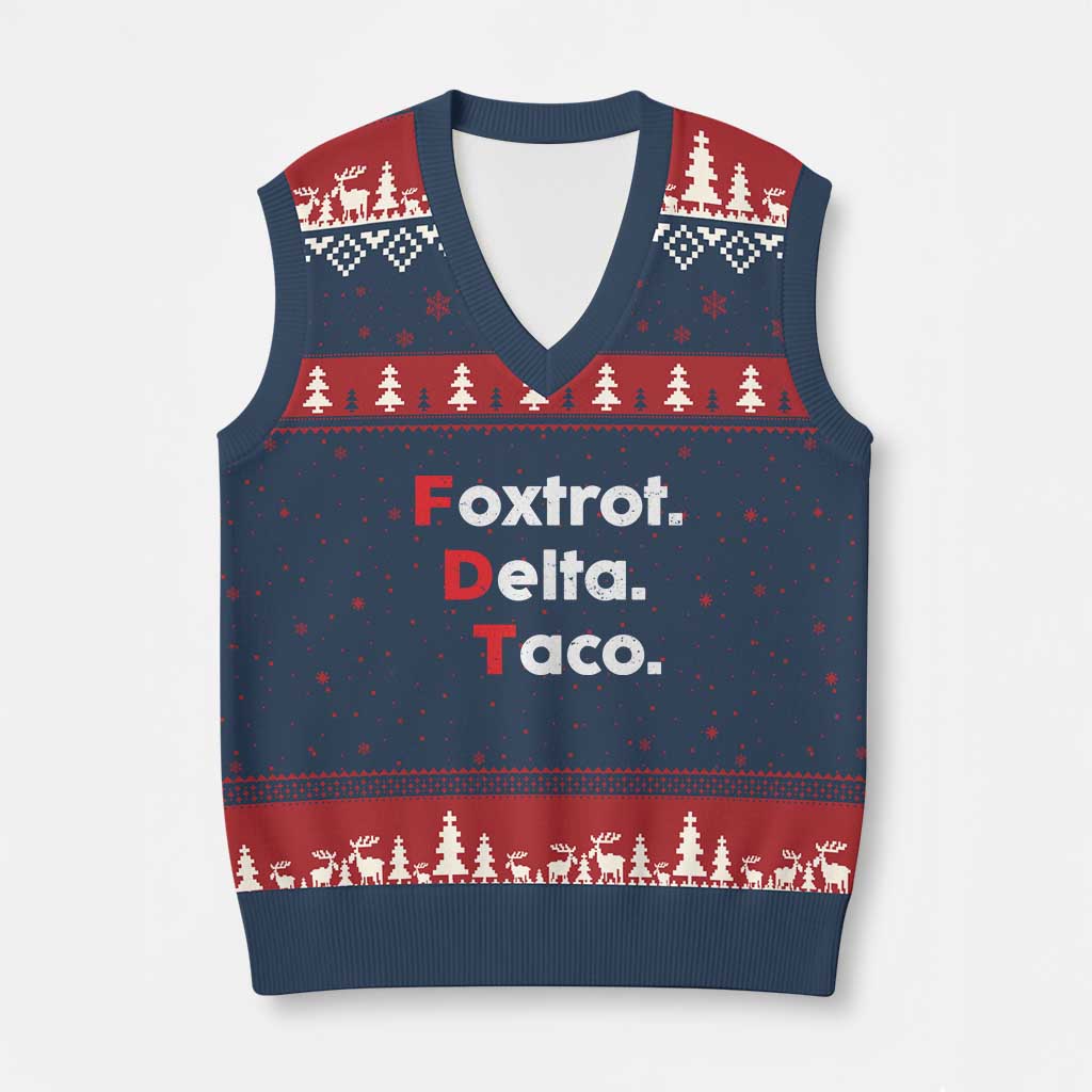 Foxtrot Delta Taco V-Neck Knit Sweater Vest Subtle FDT Resist - Wonder Print Shop