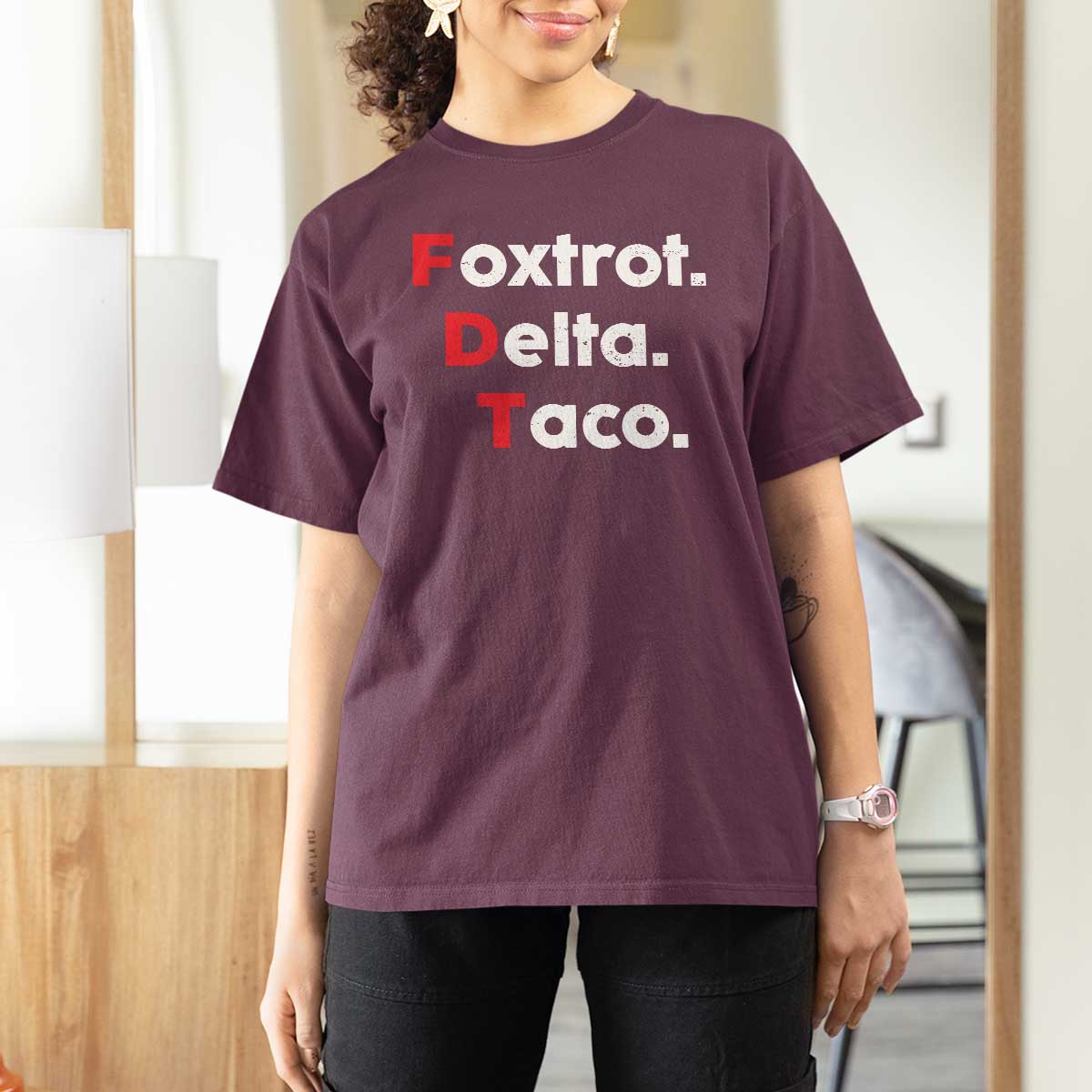 Foxtrot Delta Taco T Shirt For Women Subtle FDT Resist - Wonder Print Shop
