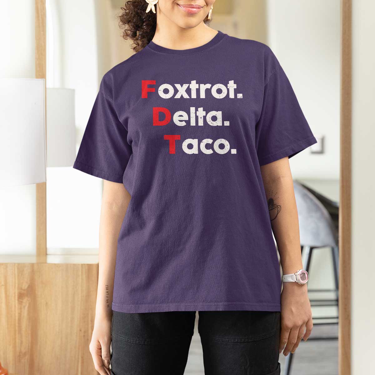 Foxtrot Delta Taco T Shirt For Women Subtle FDT Resist - Wonder Print Shop