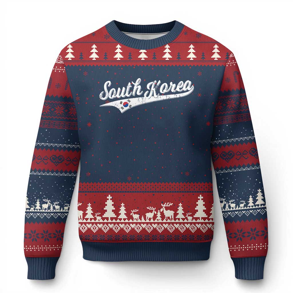 South Korea Ugly Christmas Sweater Retro Script Sport Korean Flag