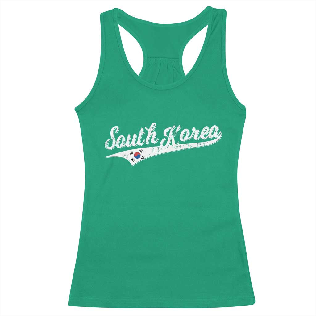 South Korea Racerback Tank Top Retro Script Sport Korean Flag