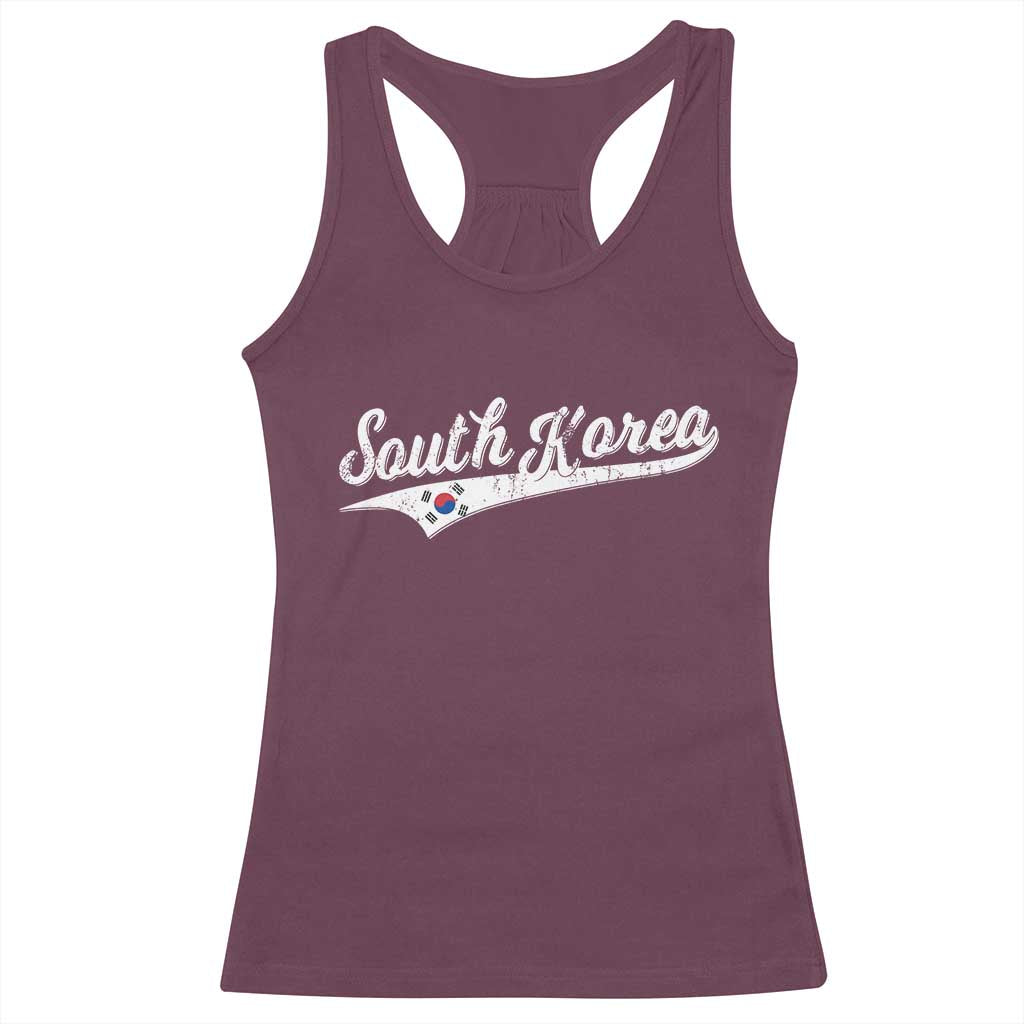 South Korea Racerback Tank Top Retro Script Sport Korean Flag