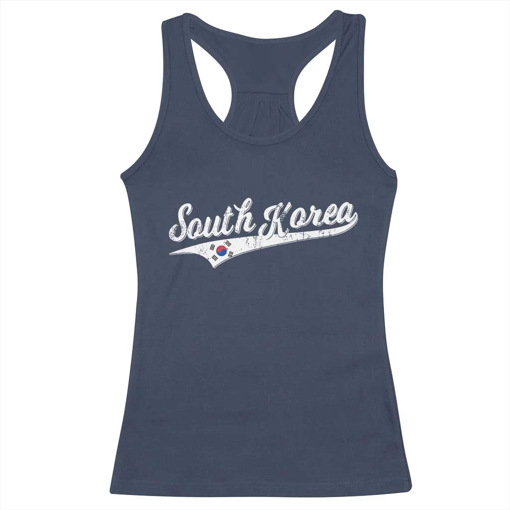 South Korea Racerback Tank Top Retro Script Sport Korean Flag