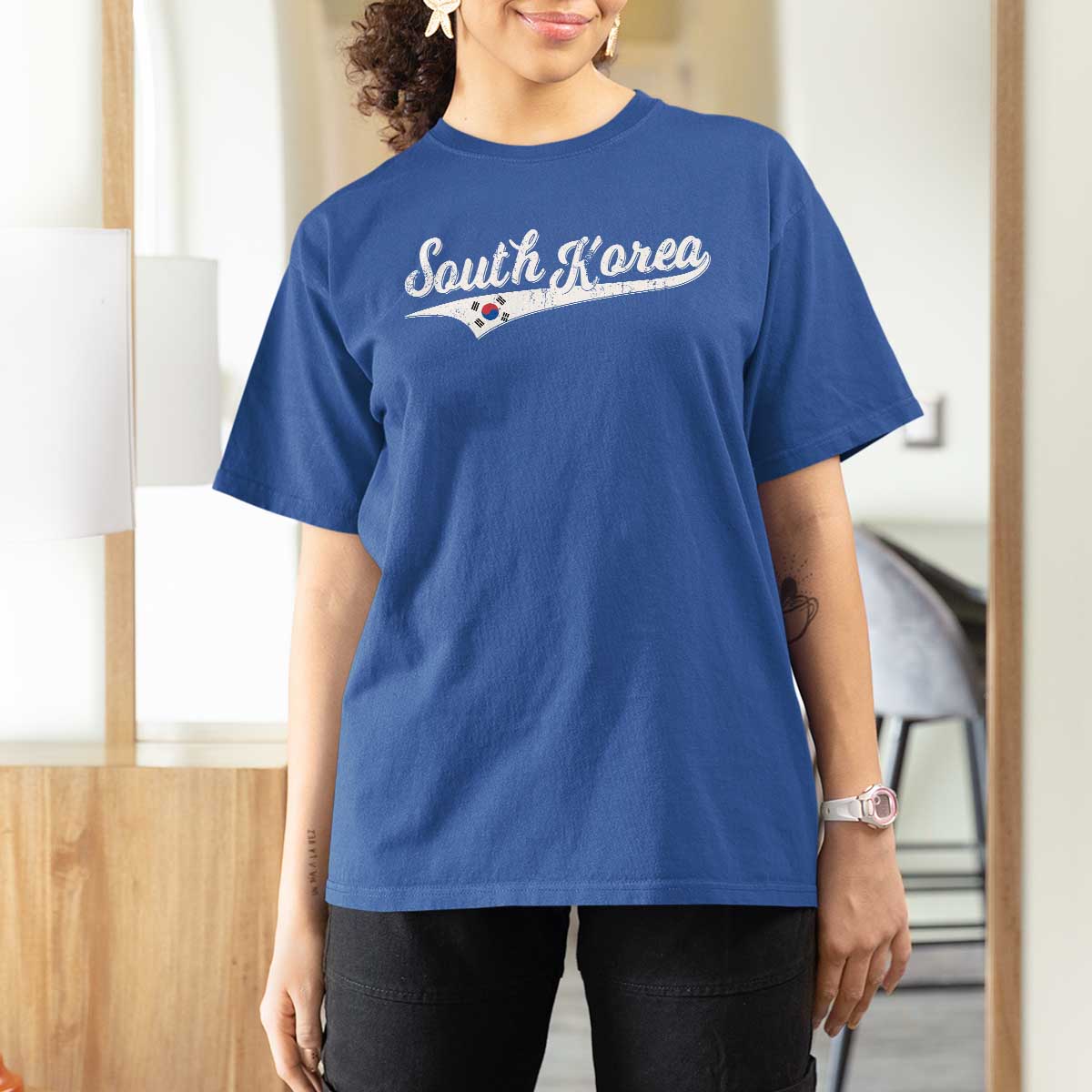 South Korea T Shirt For Women Retro Script Sport Korean Flag