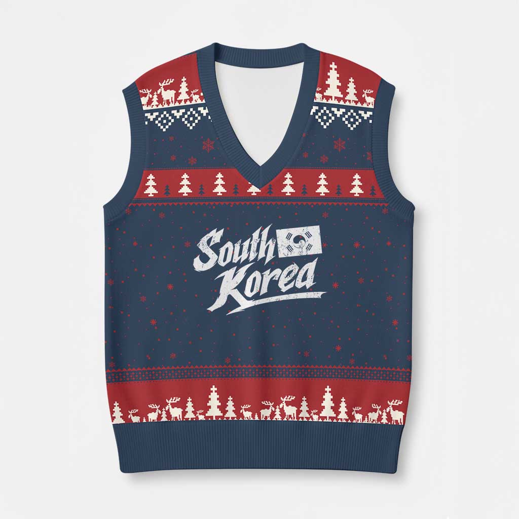 South Korea V-Neck Knit Sweater Vest Retro Vintage Sport Korean Flag