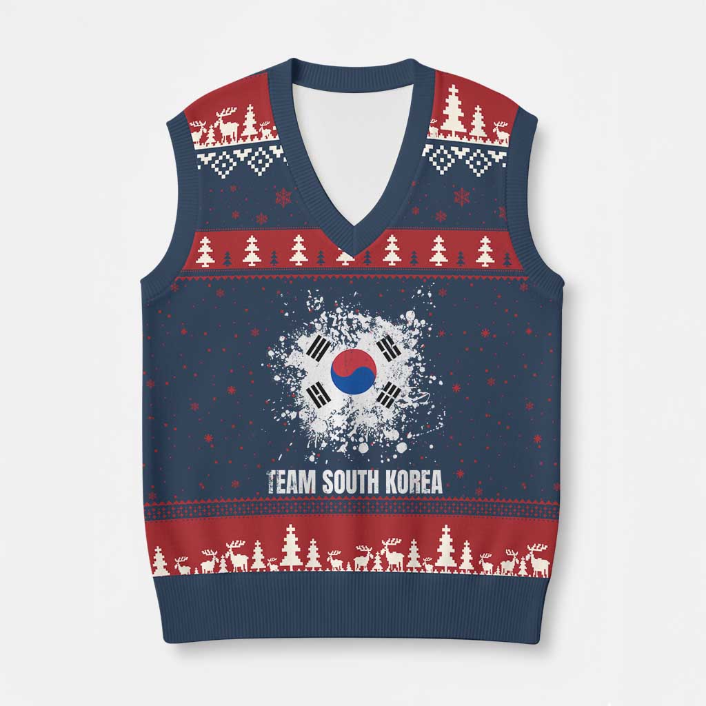 South Korea National Team V-Neck Knit Sweater Vest Retro Vintage Watercolors Sport Korean Flag