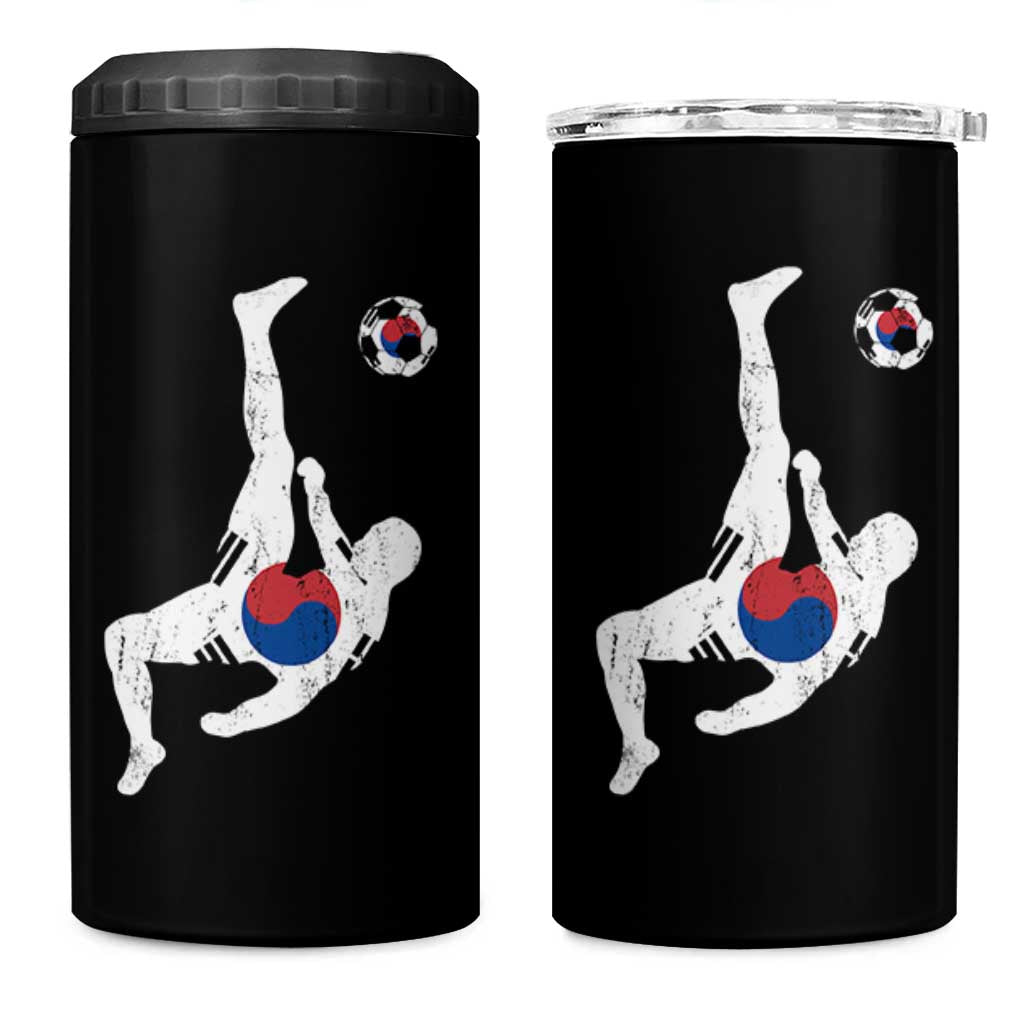 South Korea Soccer 4 in 1 Can Cooler Tumbler Bicycle Kick Silhouette Korean Flag