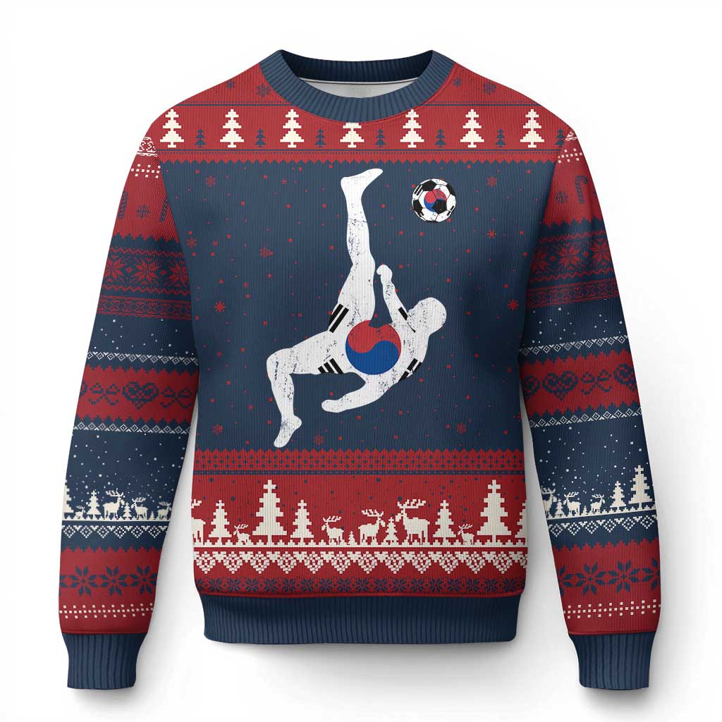 South Korea Soccer Ugly Christmas Sweater Bicycle Kick Silhouette Korean Flag