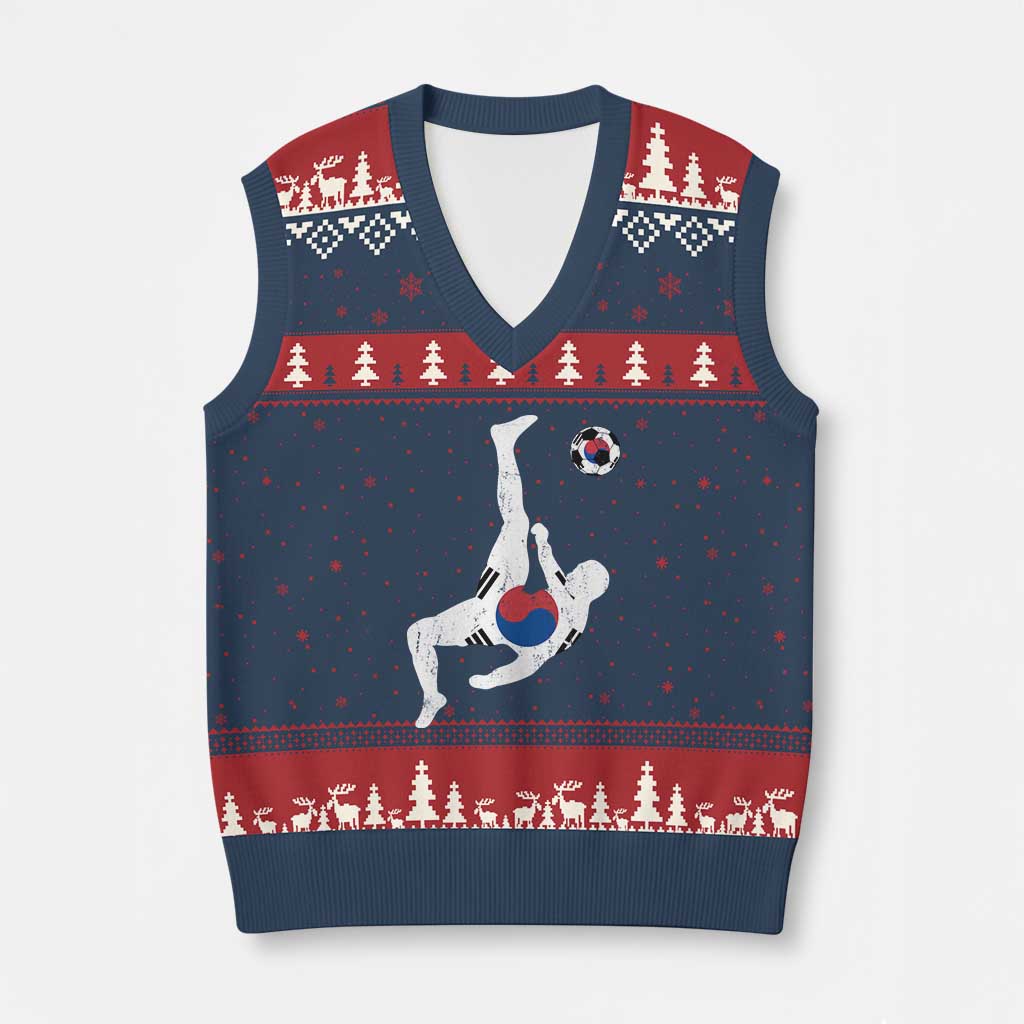 South Korea Soccer V-Neck Knit Sweater Vest Bicycle Kick Silhouette Korean Flag