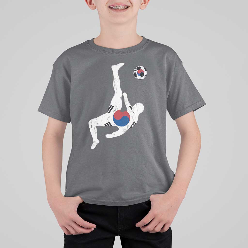 South Korea Soccer T Shirt For Kid Bicycle Kick Silhouette Korean Flag